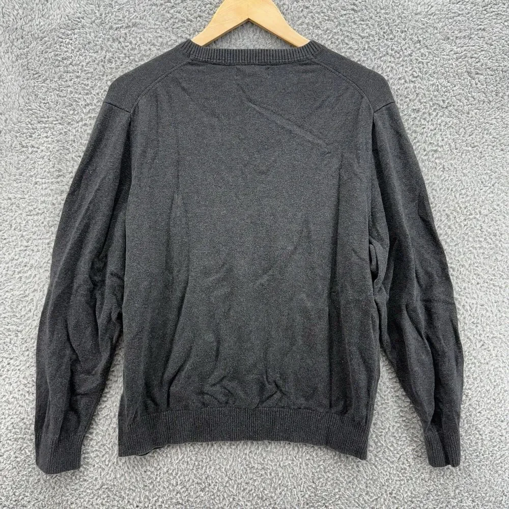 Lands End Sweater Mens L Gray‎ 100% Cotton Pullover V-Neck Casual Long Sleeve